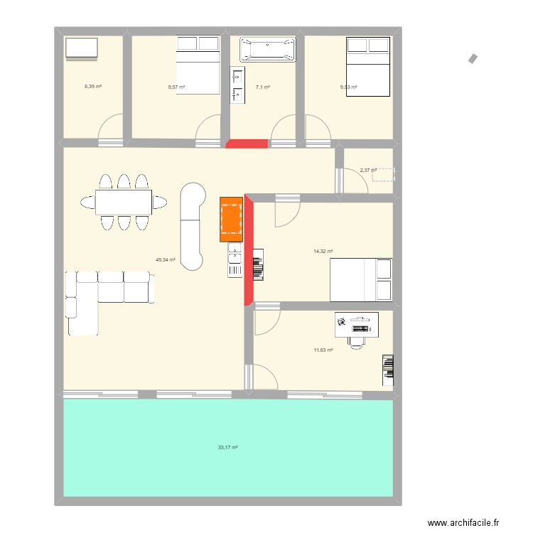 Py essai 1 . Plan de 9 pièces et 143 m2