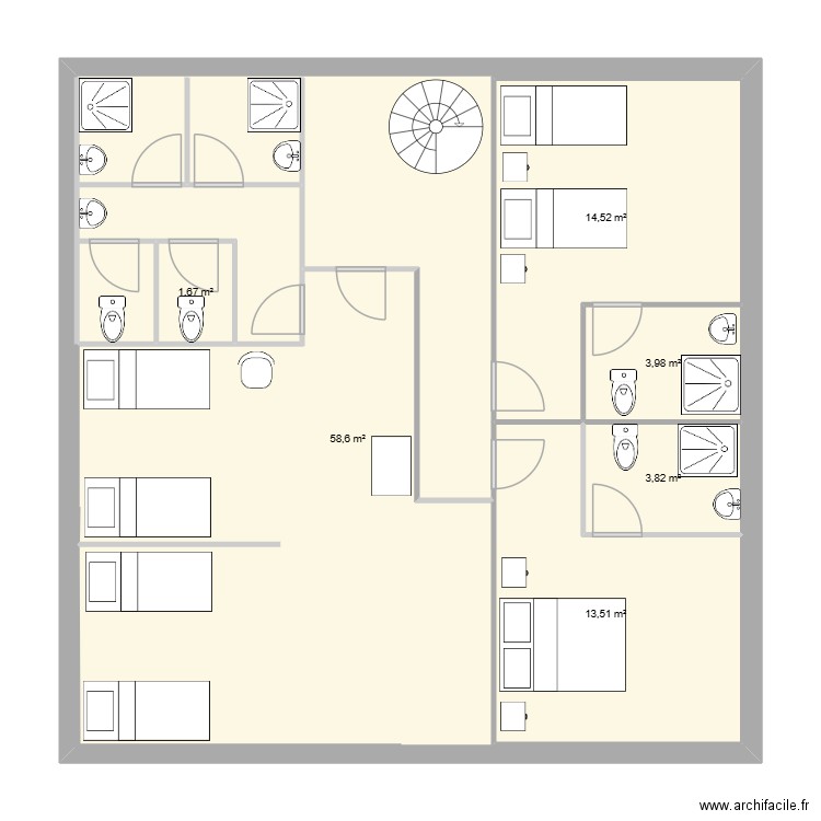 Gite à aménager. Plan de 5 pièces et 138 m2