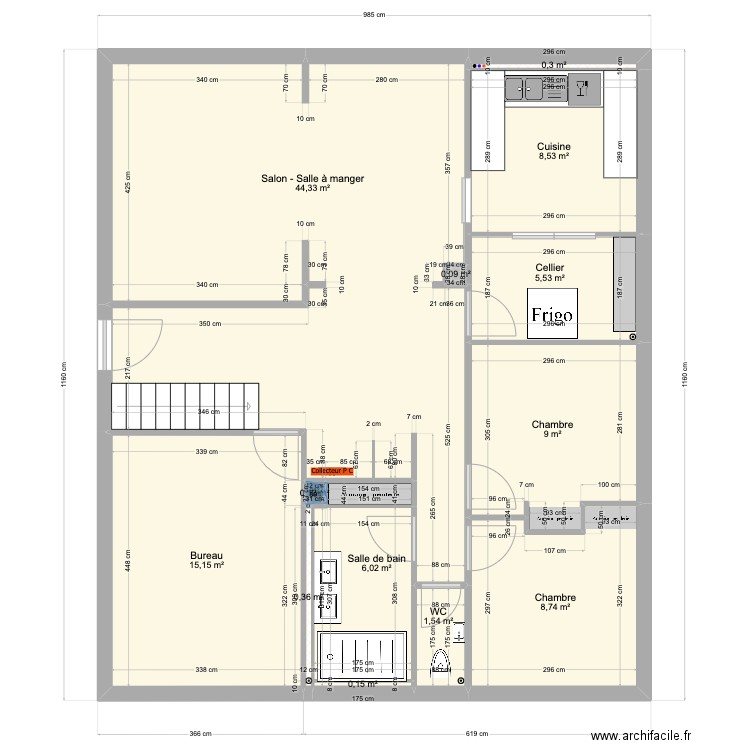 Çayan RDC. Plan de 13 pièces et 100 m2