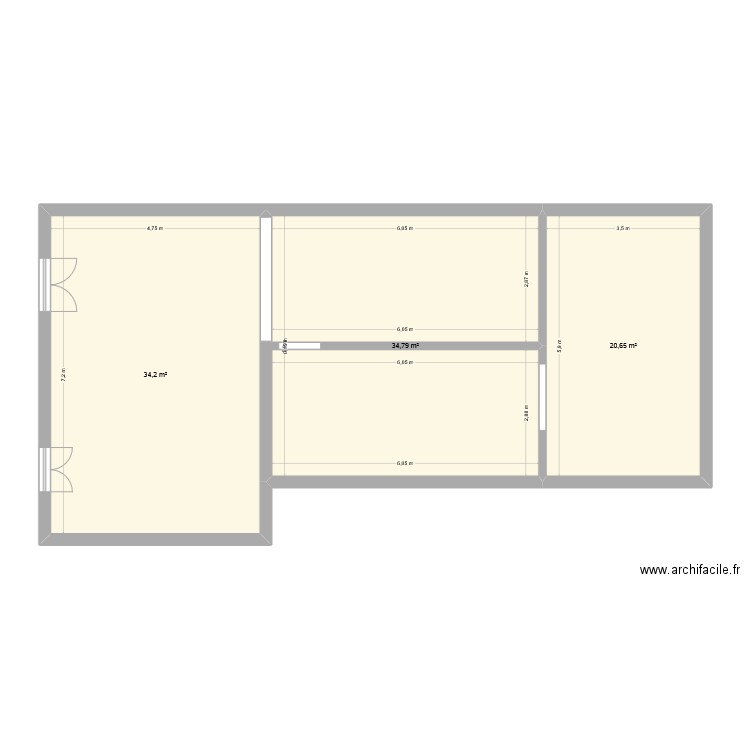 14 Passerelle RDC. Plan de 3 pièces et 90 m2
