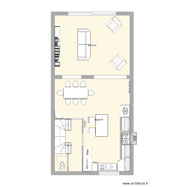 cuisine 87 GS plan N°2. Plan de 3 pièces et 61 m2