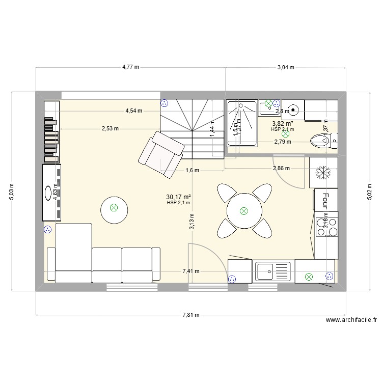 Ste térphine. Plan de 2 pièces et 34 m2