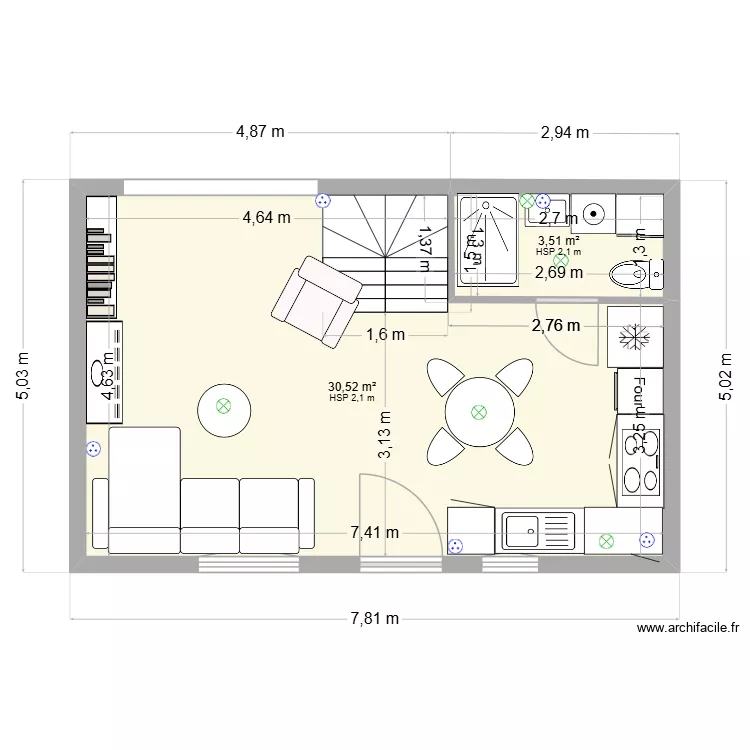 Ste t&eacute;rphine. Plan de 2 pièces et 34 m²