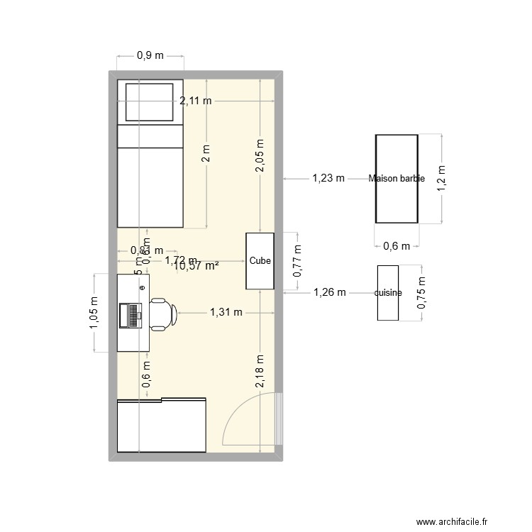 chambre lou. Plan de 1 pièce et 11 m2