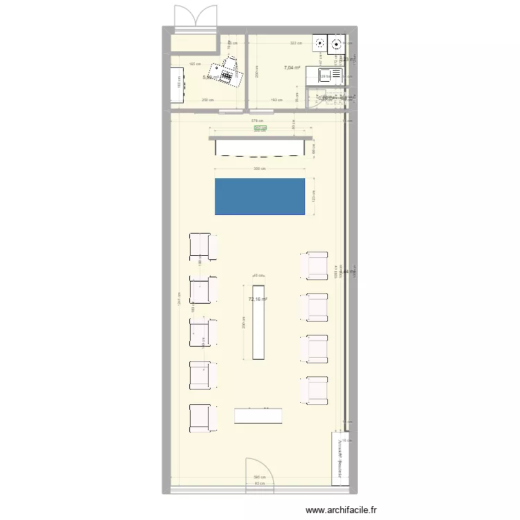 Bruno Coiffure option WC &agrave; l\'oppos&eacute;. Plan de 8  et 88 m²