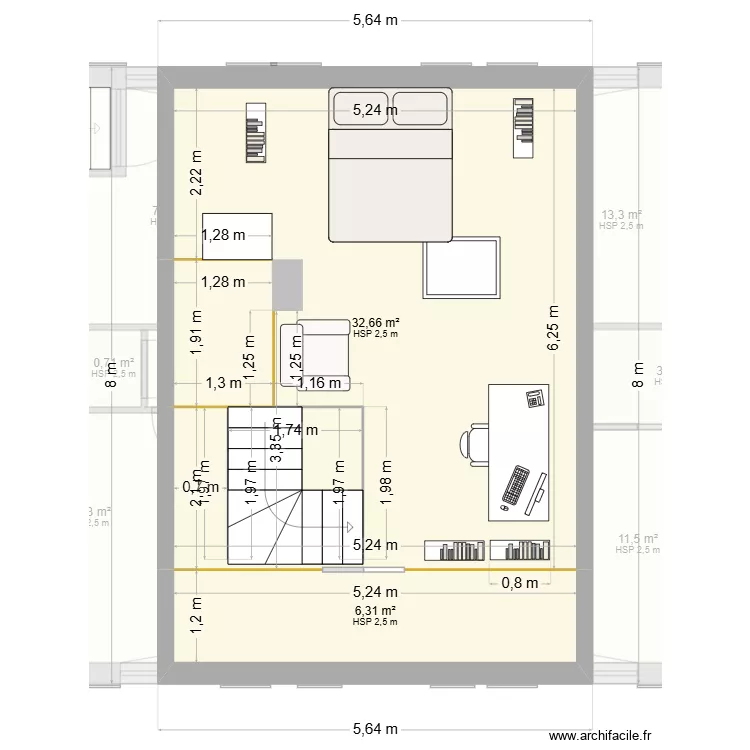 Etage1.0. Plan de 11  et 115 m²