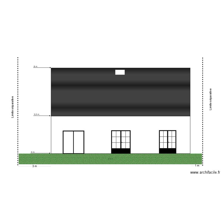 facade sud. Plan de 0 pièce et 0 m2