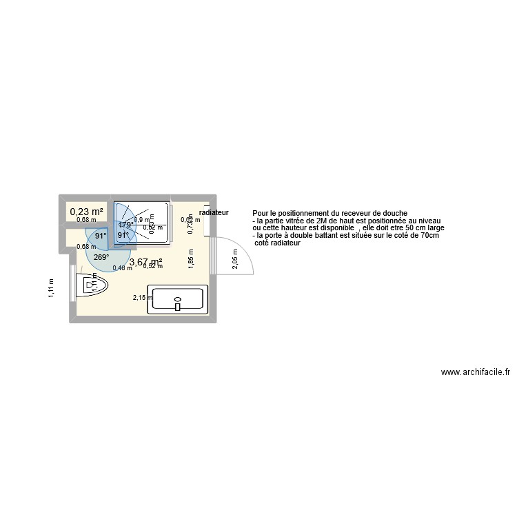 salle de bain WC Ploum. Plan de 2 pièces et 4 m2