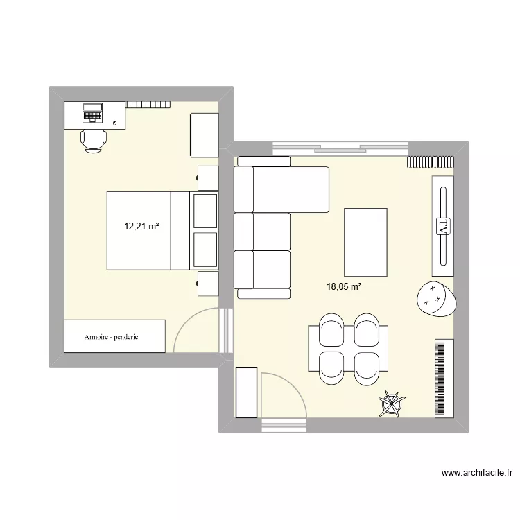V2 appart. Plan de 2  et 30 m²