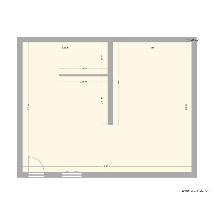CUSINE. Plan de 1 Pièce et 55 m²