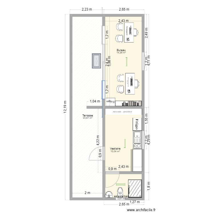Bureau SMGM. Plan de 4 pièces et 52 m2