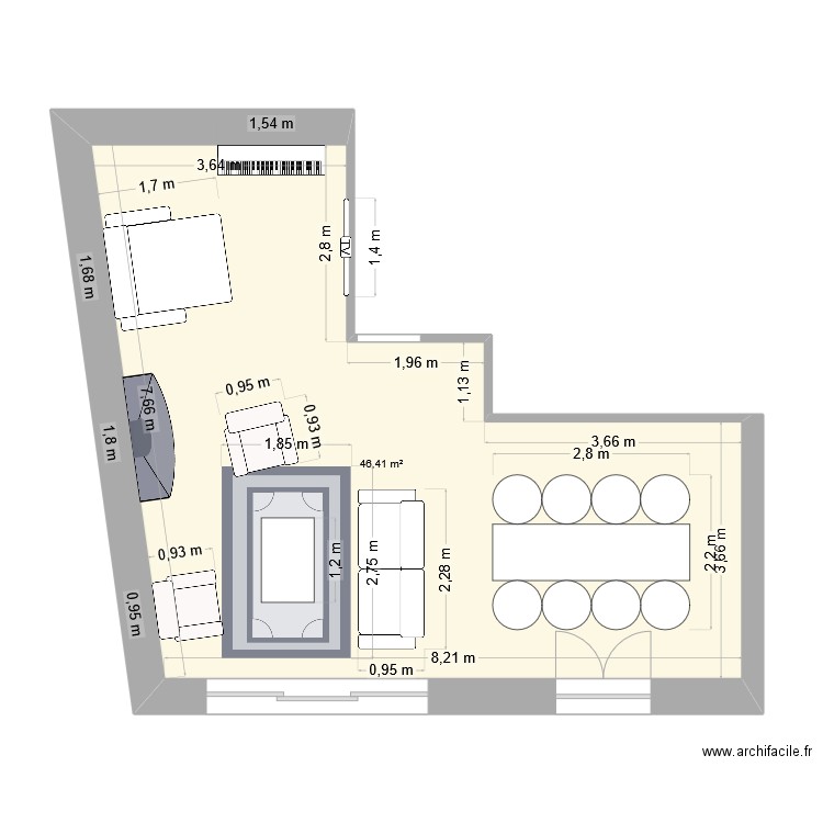 Plan Pélissanne double salon. Plan de 1 pièce et 46 m2
