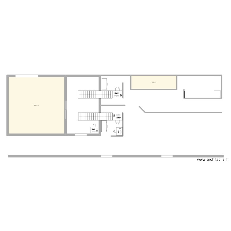 reprise marchandise. Plan de 2 pièces et 65 m2