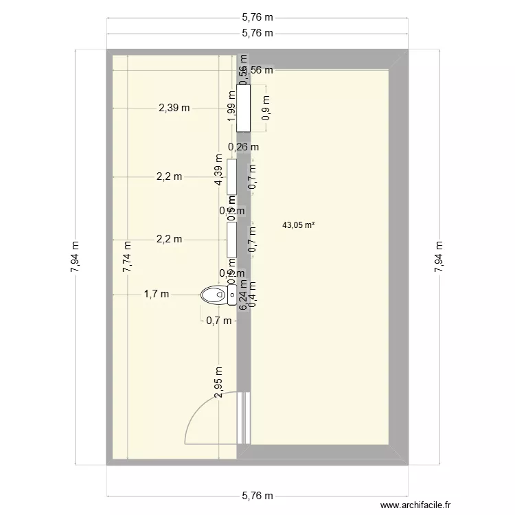 Plan mini sound lab. Plan de 1 pièce et 43 m²