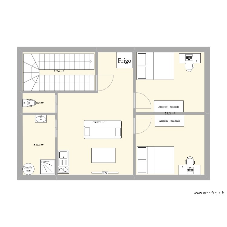 ngayou. Plan de 5 pièces et 55 m2