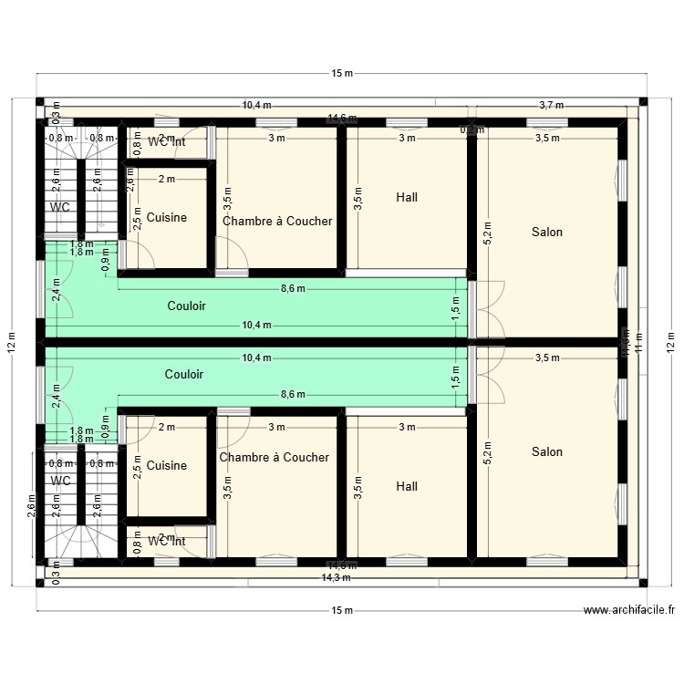 Plan 15 * 12 client 46 88 89 15 Aprtment. Plan de 17 pièces et 146 m2