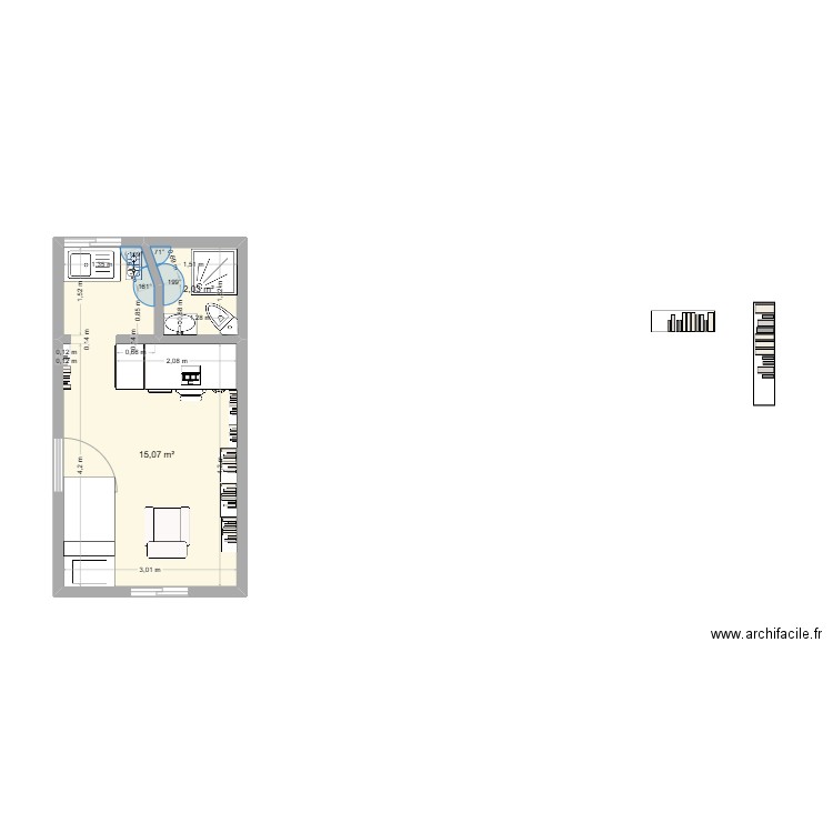 Essai 6 appt 18m2. Plan de 2 pièces et 17 m2