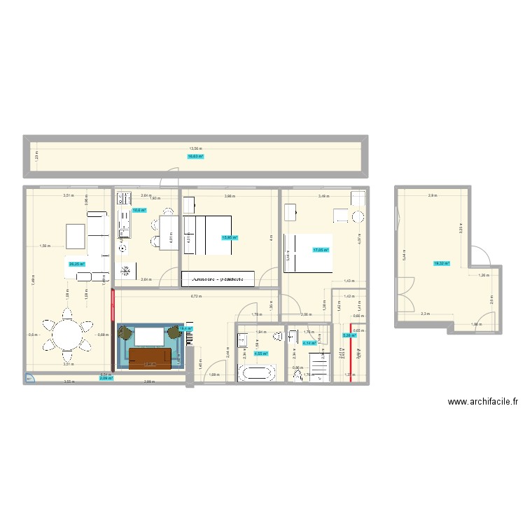 appart. Plan de 11 pièces et 141 m2