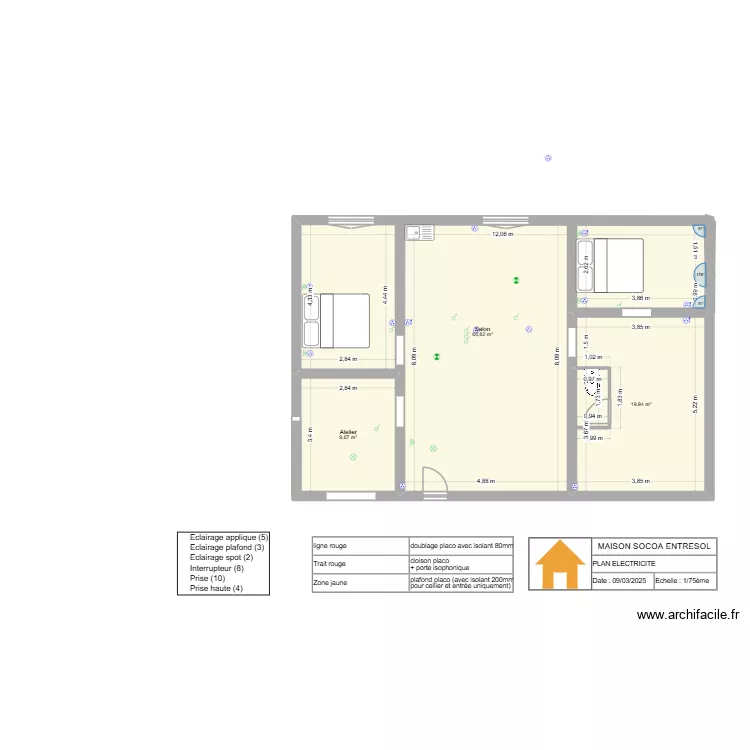 SOCOA  entresol. Plan de 3  et 90 m²