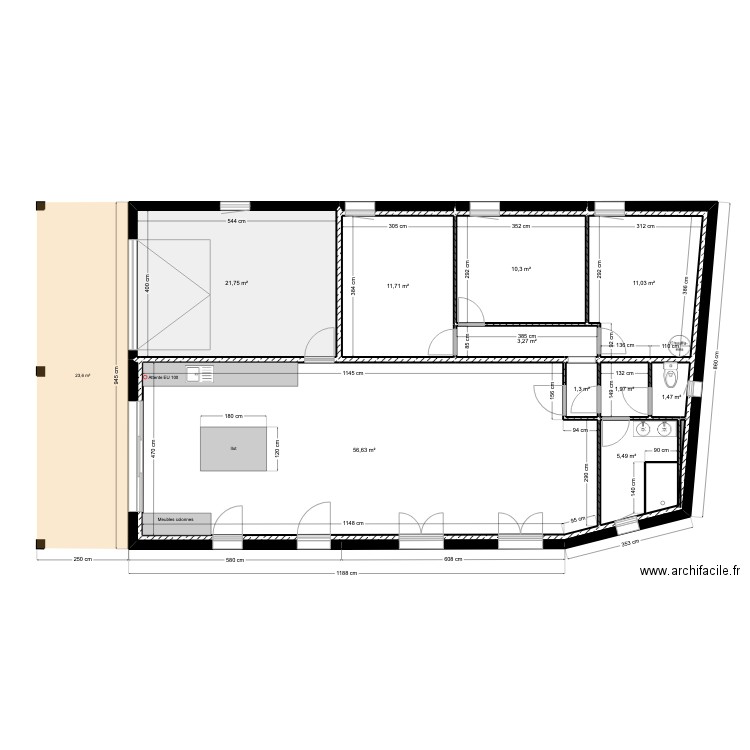 PROJECTION DORNEAU. Plan de 21 pièces et 386 m2