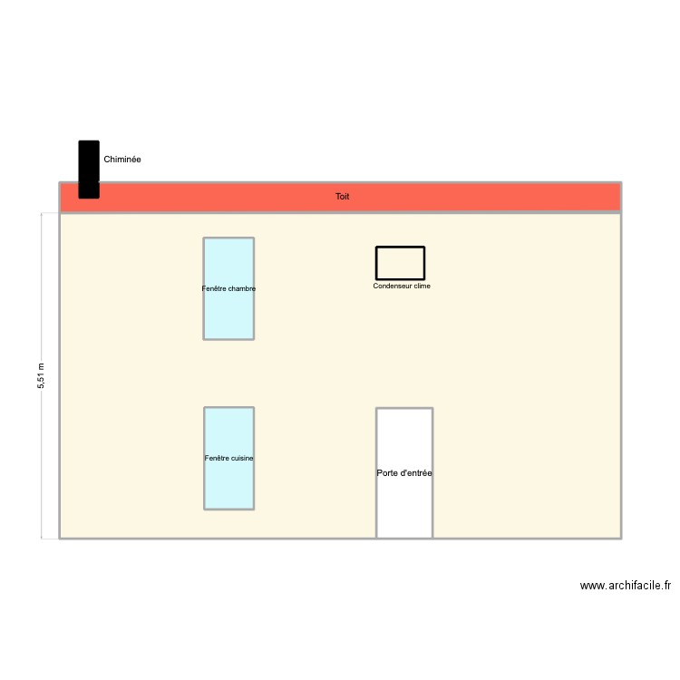 Facade Maison - avant isolation. Plan de 8 pièces et 60 m2