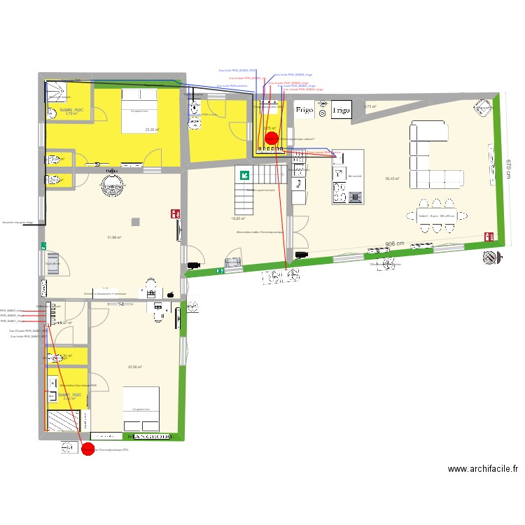 Crancey_RDC PLOMBERIE. Plan de 13 pièces et 174 m2