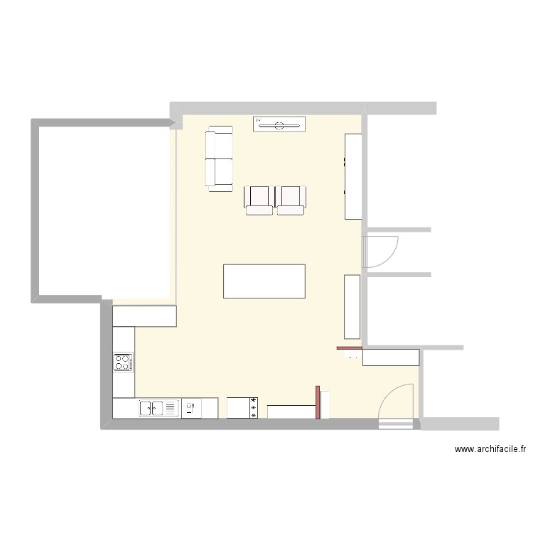 Habay-ENTREE-CUISINE-MOBILIER. Plan de 1 pièce et 55 m2