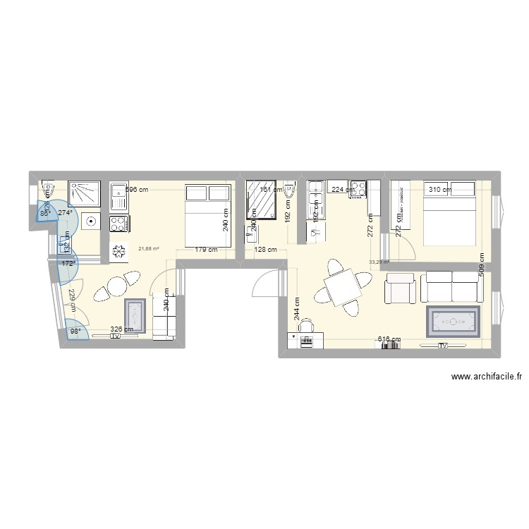 Plan T3 à diviser - Projection. Plan de 0 pièce et 0 m2