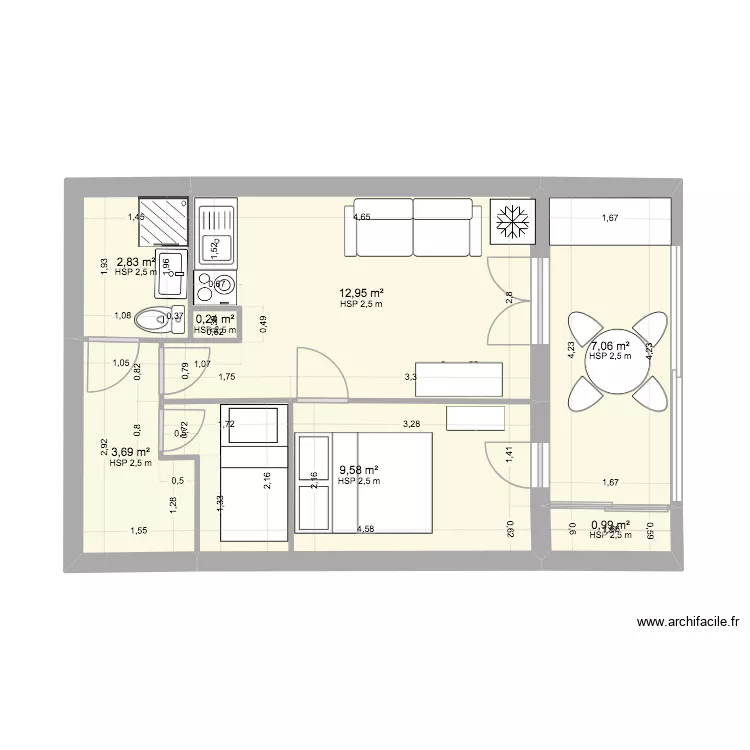 Appart LE BARCARES (coté). Plan de 7 et 37 m² Appart LE BARCARES (coté). Plan de 7 et 37 m²