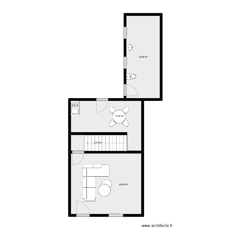 plume coq rez. Plan de 4 pièces et 50 m2