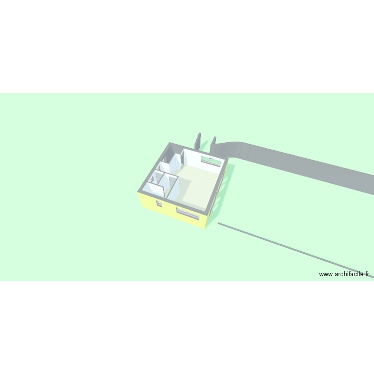 Pool house - étage 1 chb - avec étage - sans toiture - solution 2. Plan de 5 pièces et 64 m2