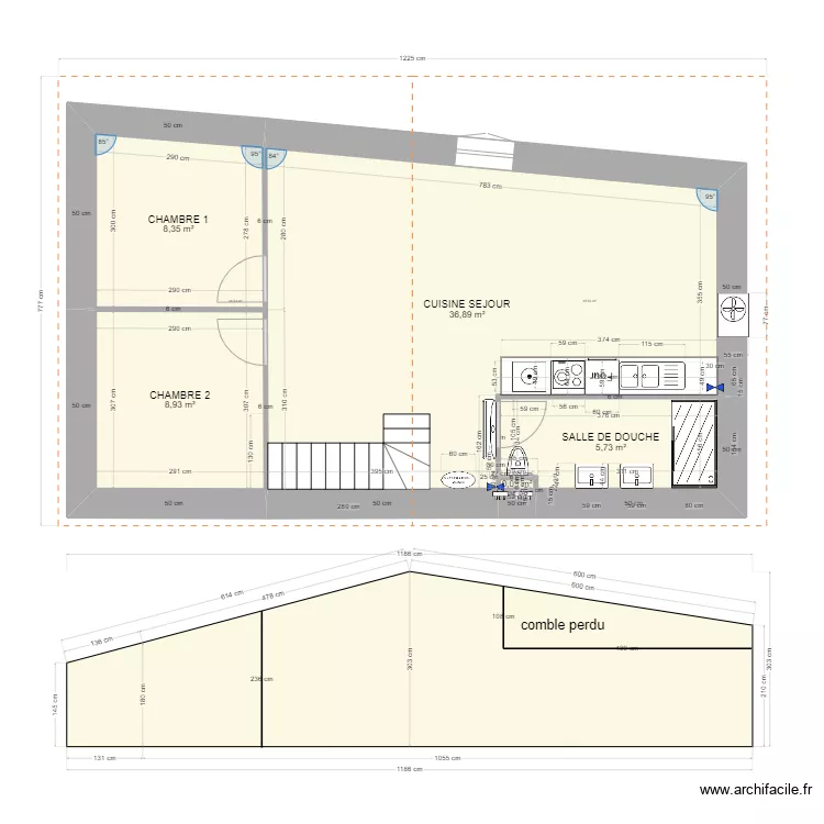 SANITAIRE CABOT 2. Plan de 