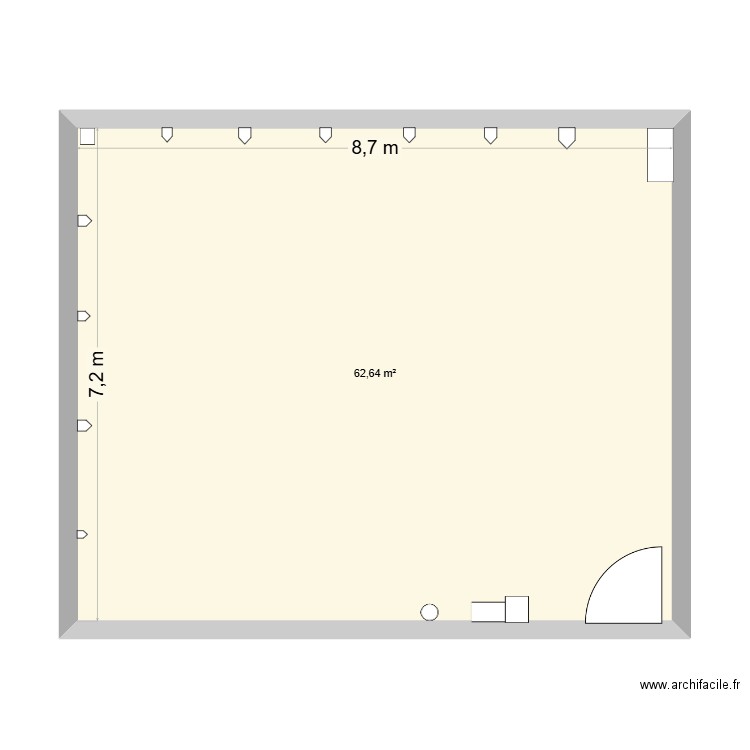 fitness. Plan de 1 pièce et 63 m2