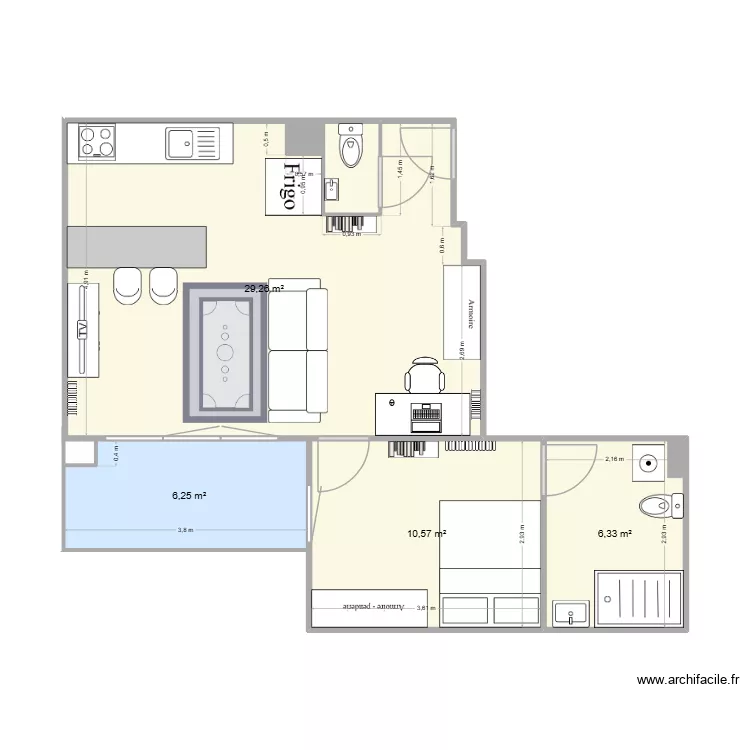 plan appart am&eacute;nager. Plan de 6  et 54 m²