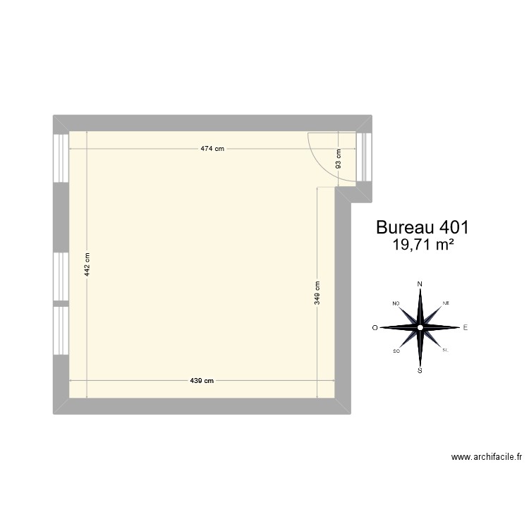 Bureau R 401. Plan de 1 pièce et 20 m2