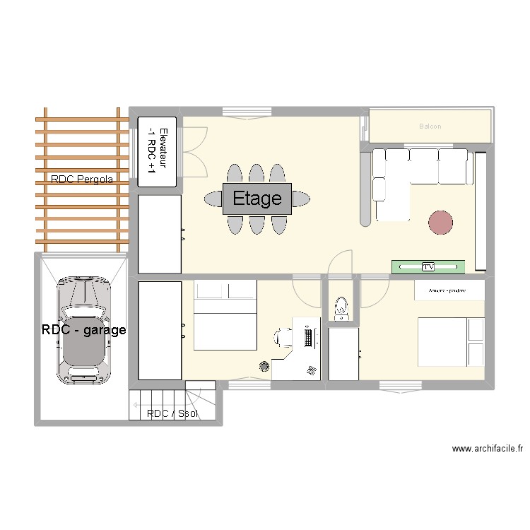 jpNovak RDC. Plan de 5 pièces et 67 m2