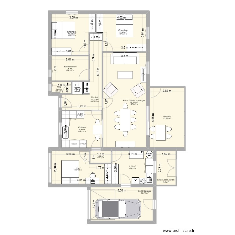MAGNOUAC/FRATTER PROJET 2. Plan de 13 pièces et 130 m2