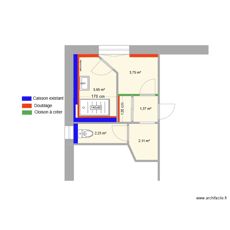 Pau KDN4 - sdb. Plan de 6 pièces et 16 m2
