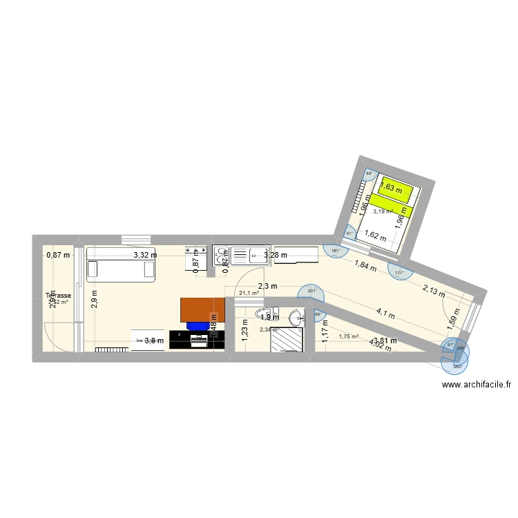 Les Menuires. Plan de 5 pièces et 31 m2