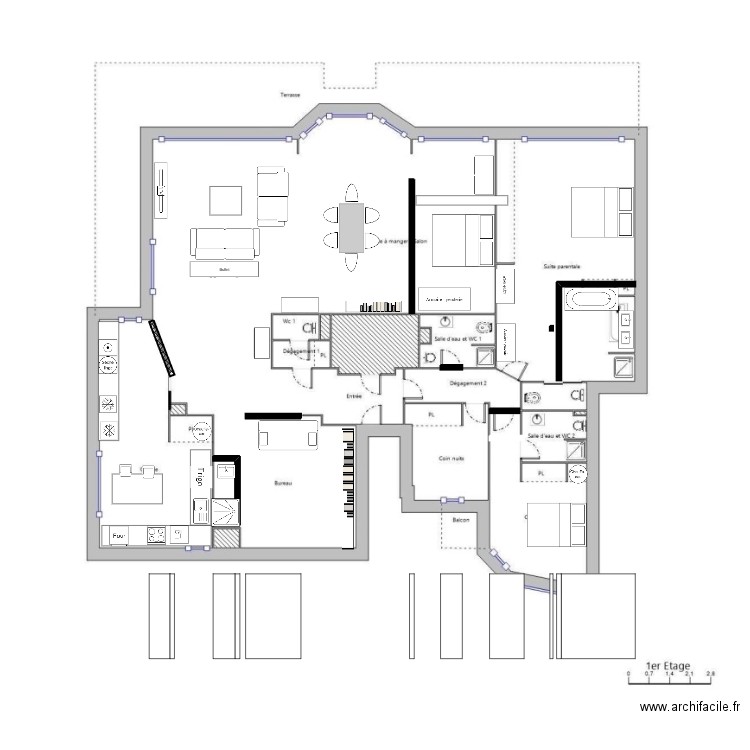 Plan avec cloisons à créer. Plan de 0 pièce et 0 m2