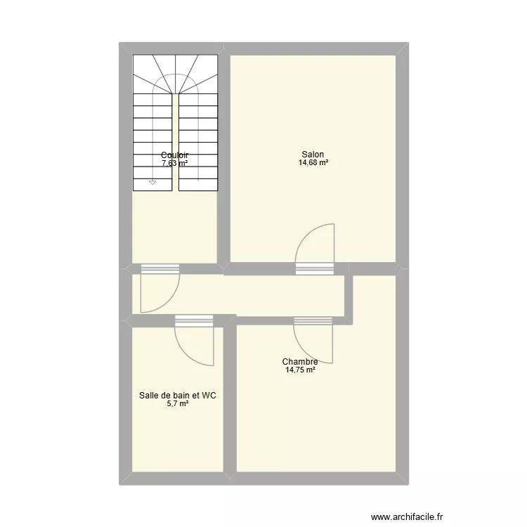 R+1. Plan de 4 Pièces et 43 m²