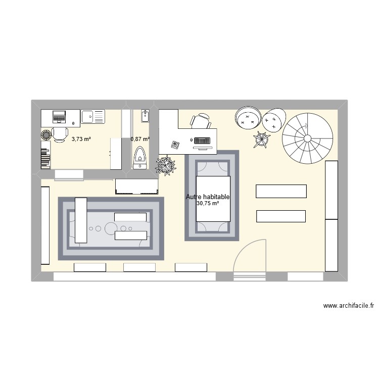 etage 1 de ma cave. Plan de 3 pièces et 35 m2