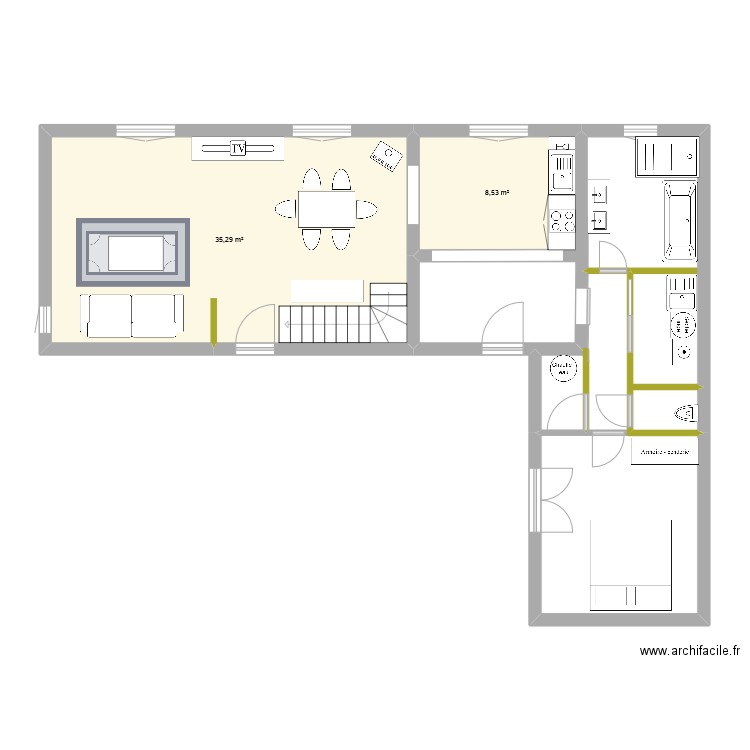 ANNE SOPHIE 1. Plan de 2 pièces et 44 m2