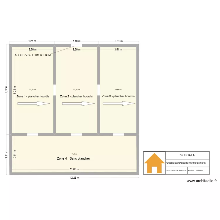 SCI CALA - PLAN DE SOUBASSEMENT/FONDATIONS. Plan de 