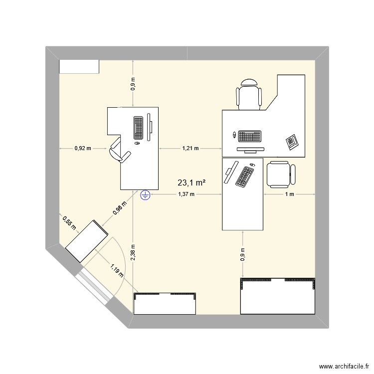 Bureau. Plan de 1 pièce et 23 m2