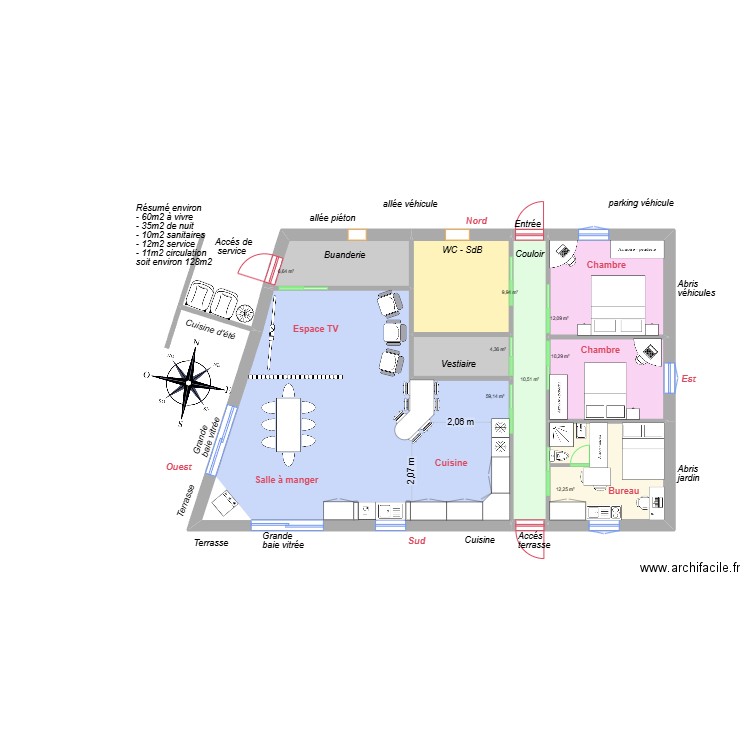 maison Eliane trapézoïdale 07. Plan de 8 pièces et 125 m2