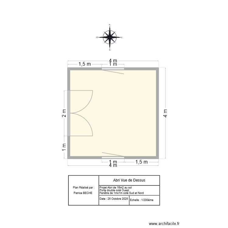 Abri vue de dessus. Plan de 1 pièce et 14 m2