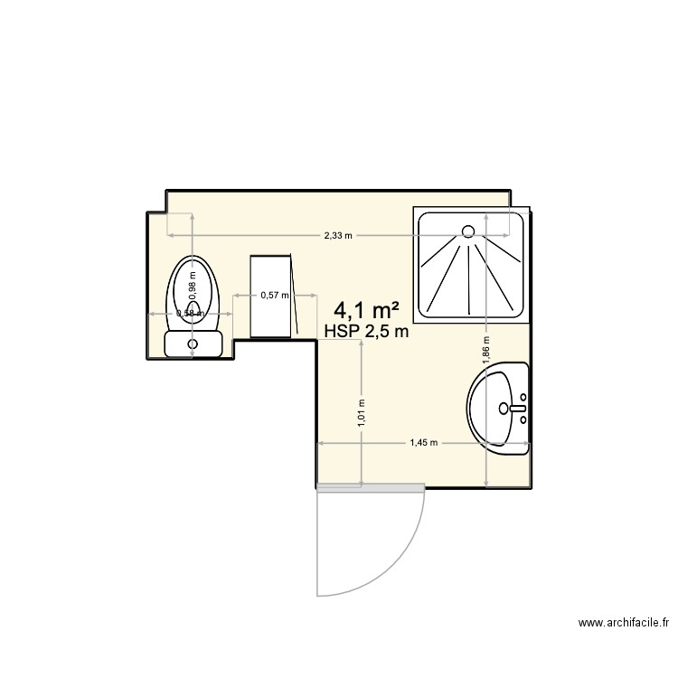 SDB Montreuil. Plan de 1 pièce et 4 m2