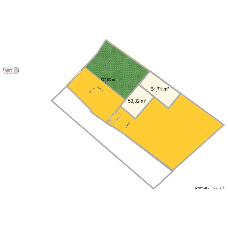 fernande. Plan de 2 pièces et 118 m2