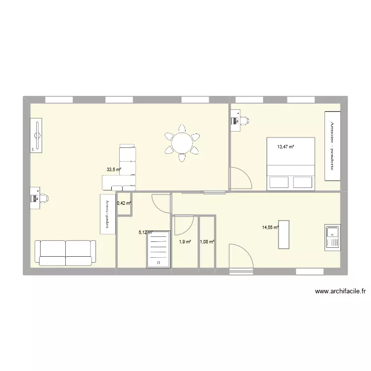 appartement modifi&eacute;. Plan de 7  et 70 m²